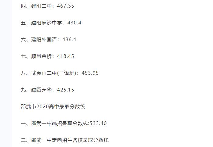 2021南平中考录取分数线及录取线