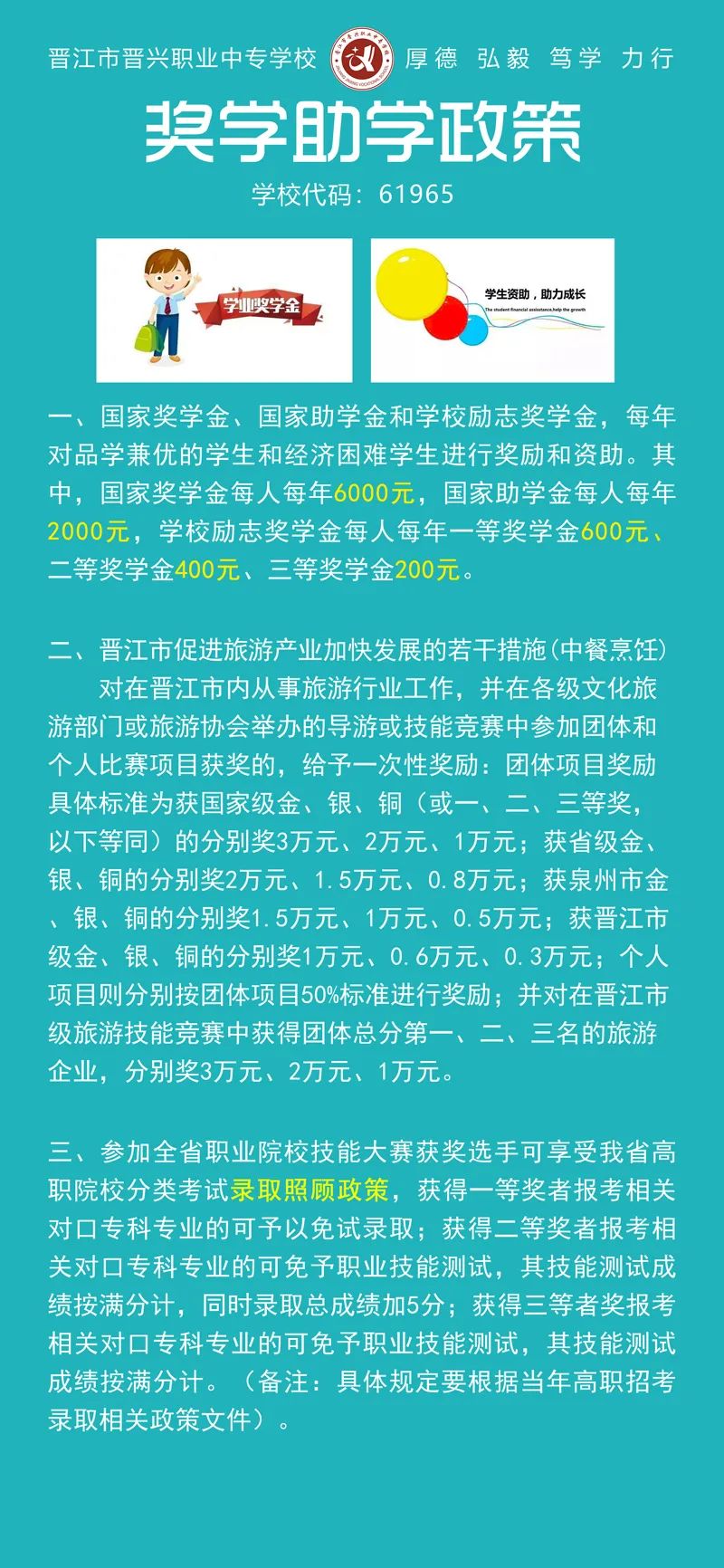 2022年晋江晋兴职业中专学校奖助政策