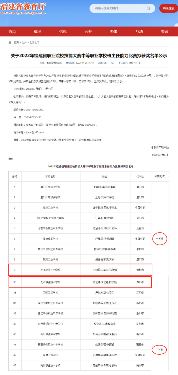 【喜报】龙海职业技术学校在2022年福建省中等职业学校班主任能力比赛中再获佳绩！