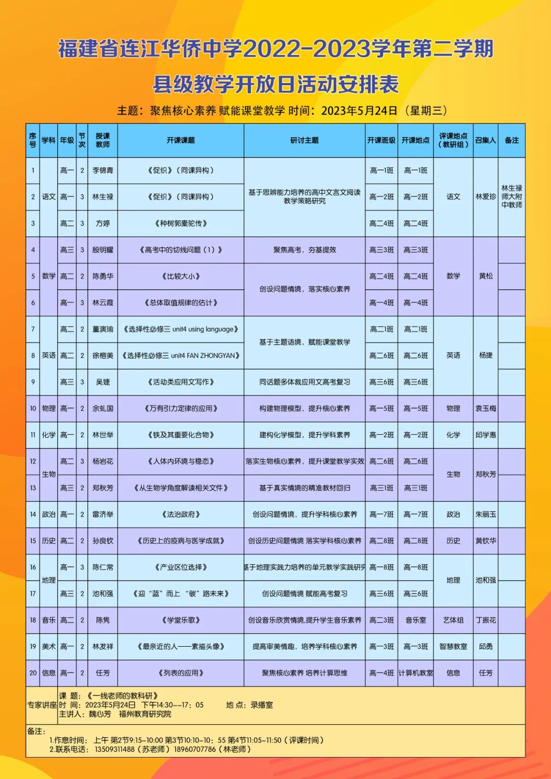 连江华侨中学：【邀请函】连江华侨中学2022-2023学年第二学期县级教学开放日活动