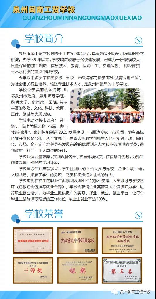 2020泉州闽南工贸学校招生简章