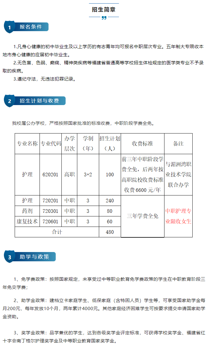 莆田卫生学校2022年招生简章