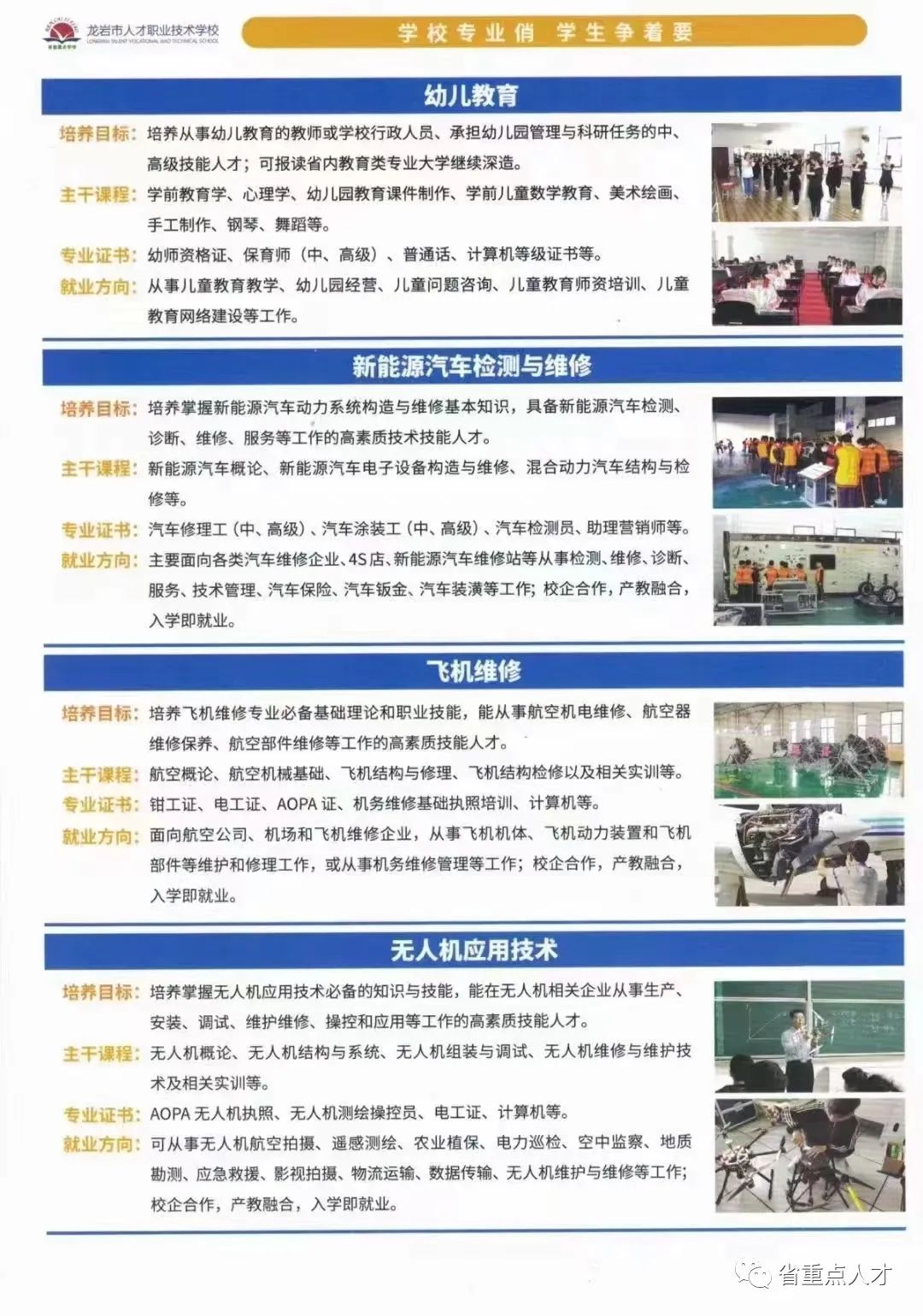 龙岩市人才职业技术学校2023年招生简章