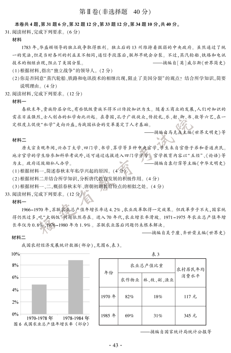 2020年福建中考历史真题（图片版）