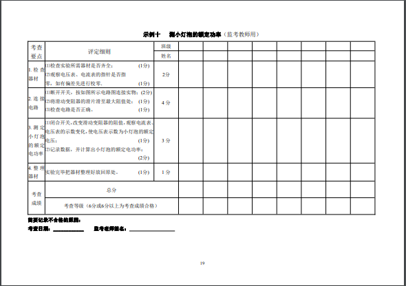 2022年福州市初中物理实验技能考查方案