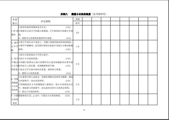 2022年福州市初中物理实验技能考查方案