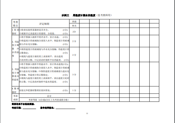 2022年福州市初中物理实验技能考查方案