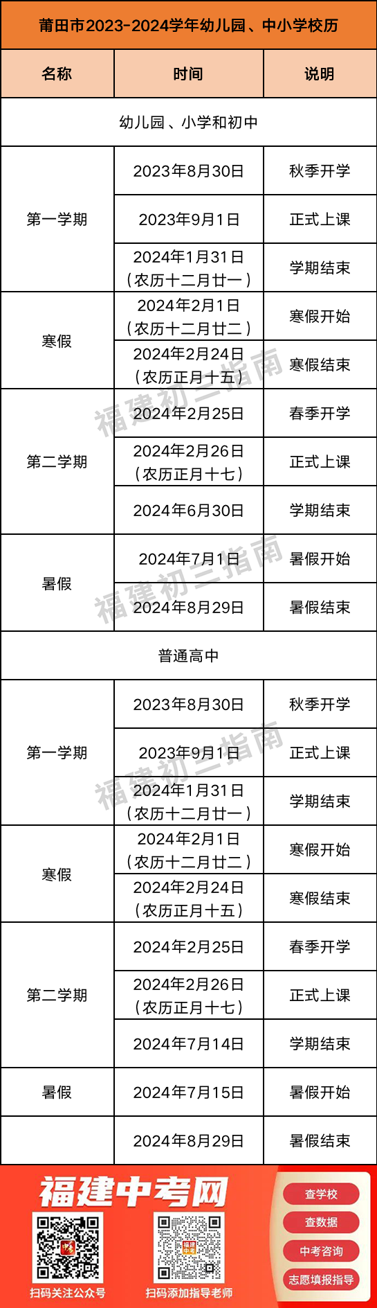 即将开学！福建各地市最新初高中校历发布